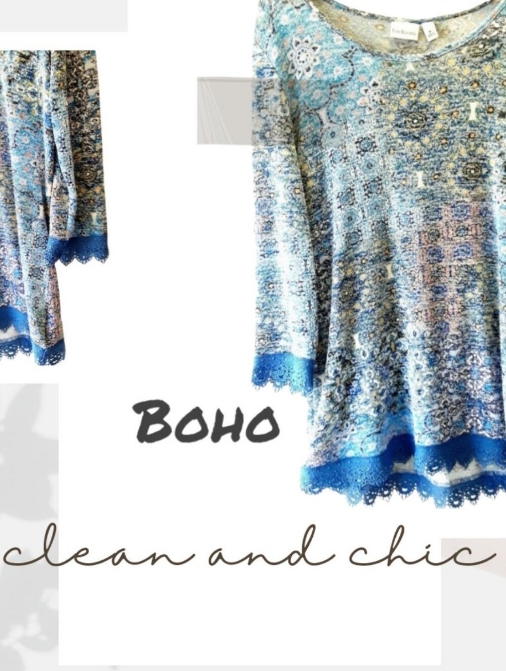 Kim Rogers Blue Floral Knit Top